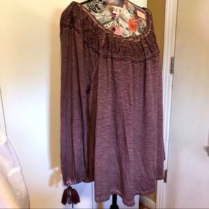 Scoop Neck/Off Shoulder Magenta Peasant Top